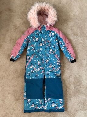 deux par deux Pink and Teal Floral Toddler One-Piece Snow Suit